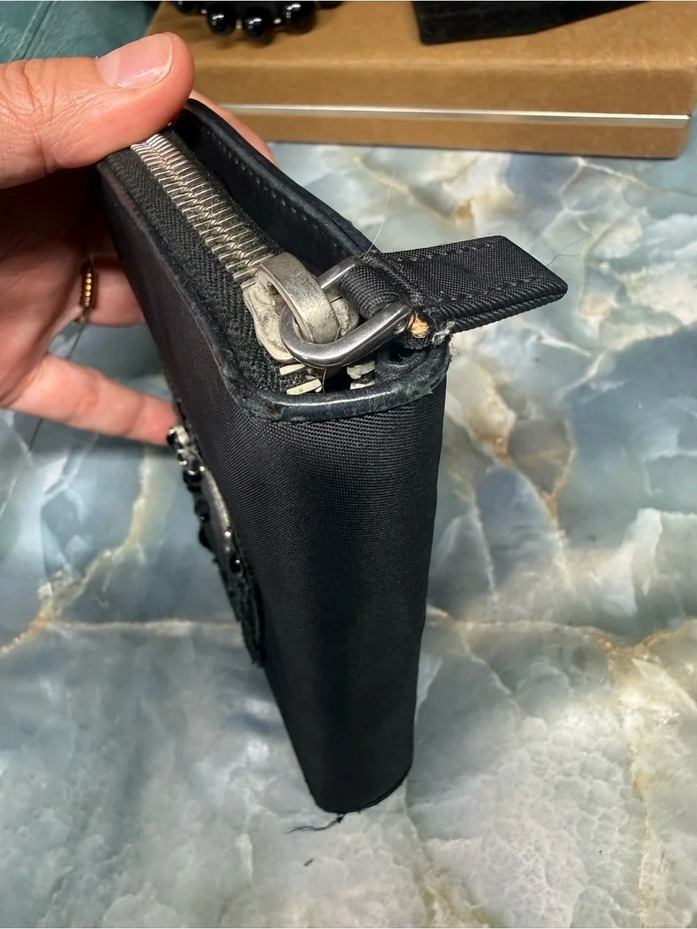 Prada Black Heart-Applique Zip Wallet